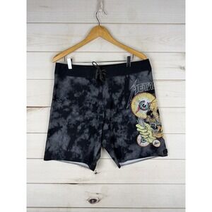 Billabong Board Shorts Mens 34 Black Metallica Skull Eye Ball Tie Dye Surf Beach